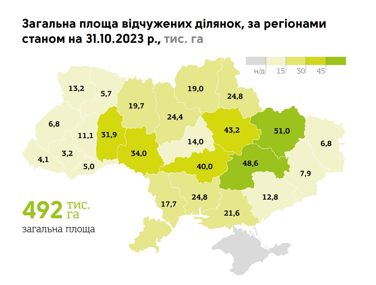 Карта України та площа відчужених земель у 2022-2023 роках